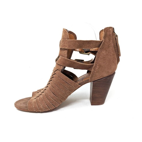 Zodiac Womens 10 Cassie Leather Sandals Brown Tan Woven Open Toe Block Heel Zip - Picture 3 of 9